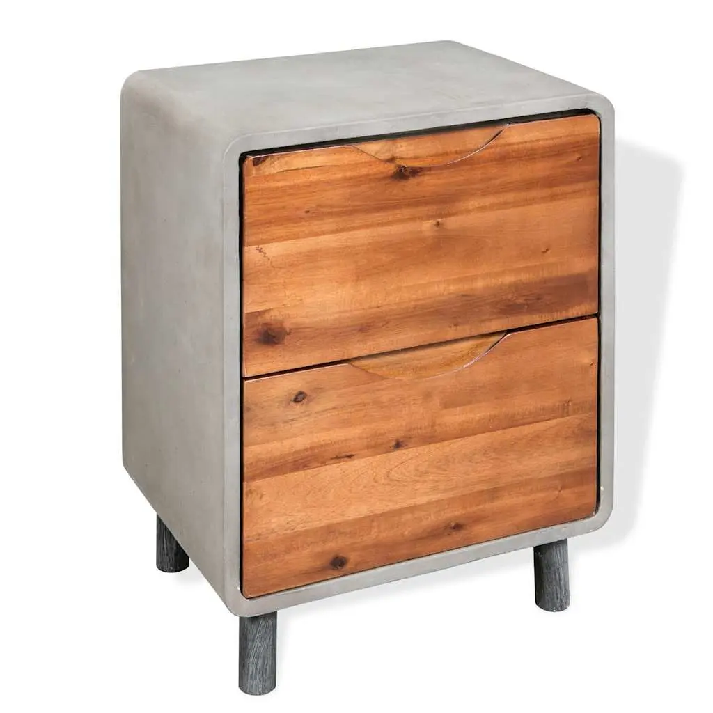 Bedside Table Nightstand Concrete Frame Industrial Bedroom Storage Drawers Grey