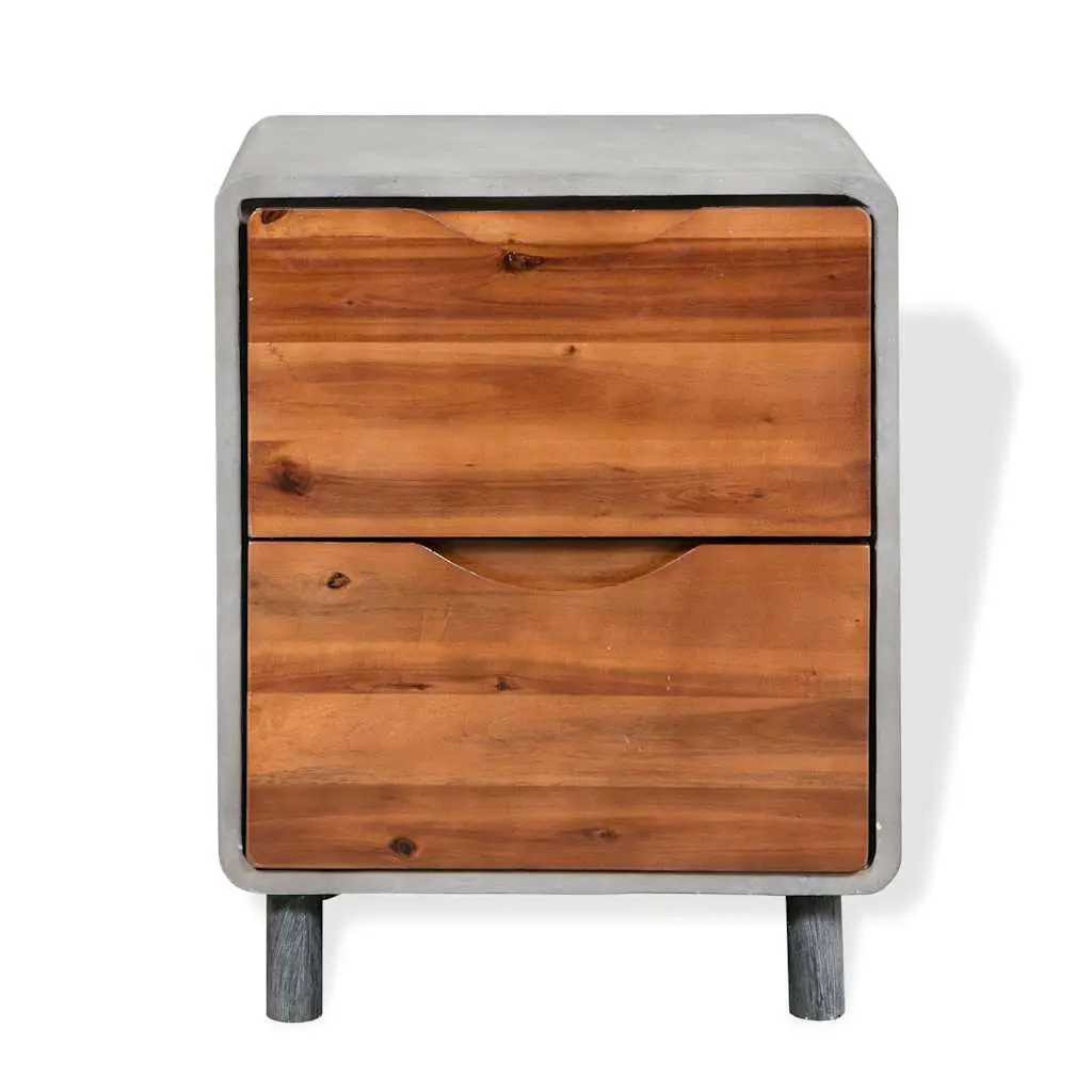Bedside Table Nightstand Concrete Frame Industrial Bedroom Storage Drawers Grey
