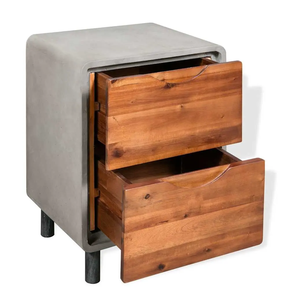 Bedside Table Nightstand Concrete Frame Industrial Bedroom Storage Drawers Grey