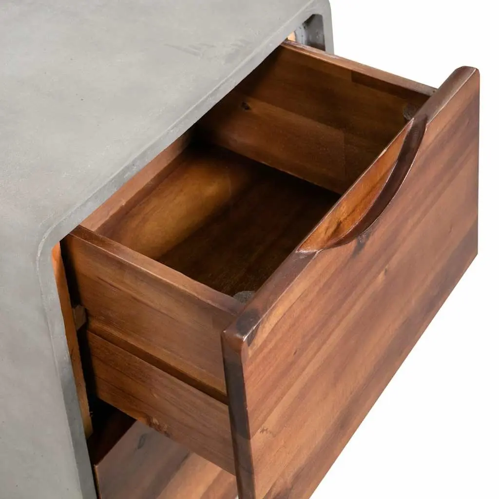 Bedside Table Nightstand Concrete Frame Industrial Bedroom Storage Drawers Grey