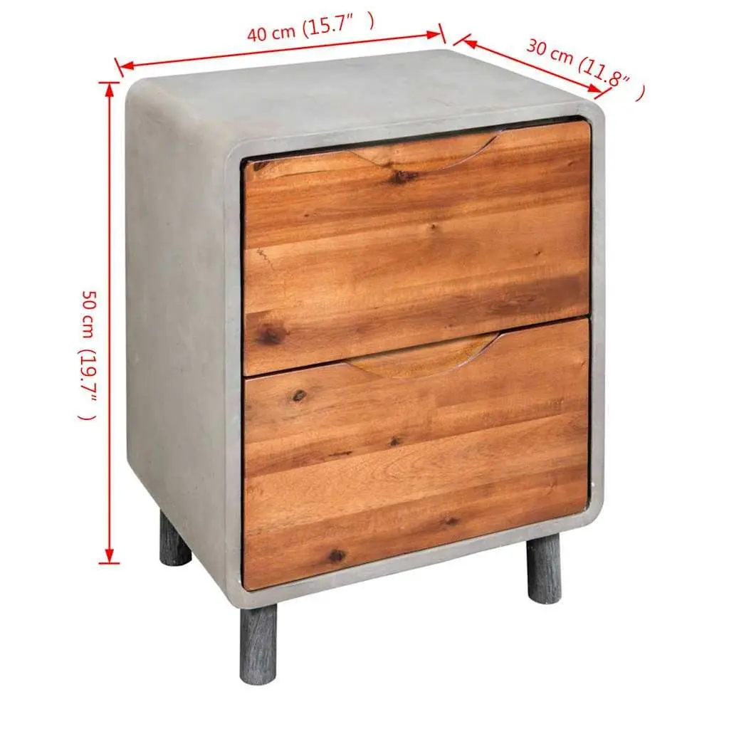 Bedside Table Nightstand Concrete Frame Industrial Bedroom Storage Drawers Grey