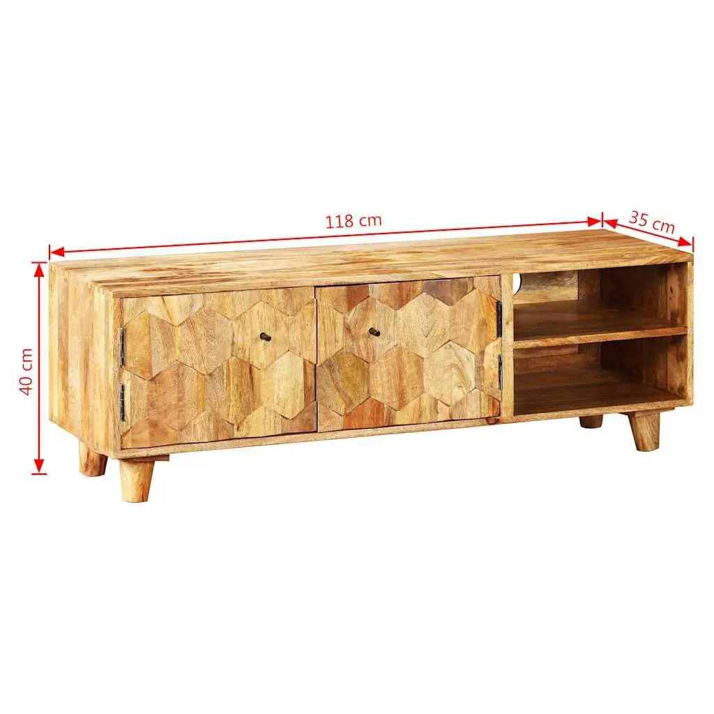 TV Cabinet Lowboard Solid Mango Wood Living Room Storage Unit Brown 118x35x40cm