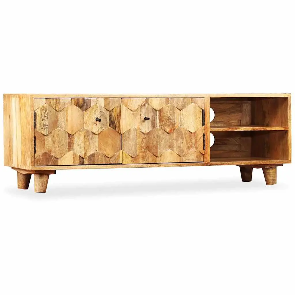 TV Cabinet Lowboard Solid Mango Wood Living Room Storage Unit Brown 118x35x40cm
