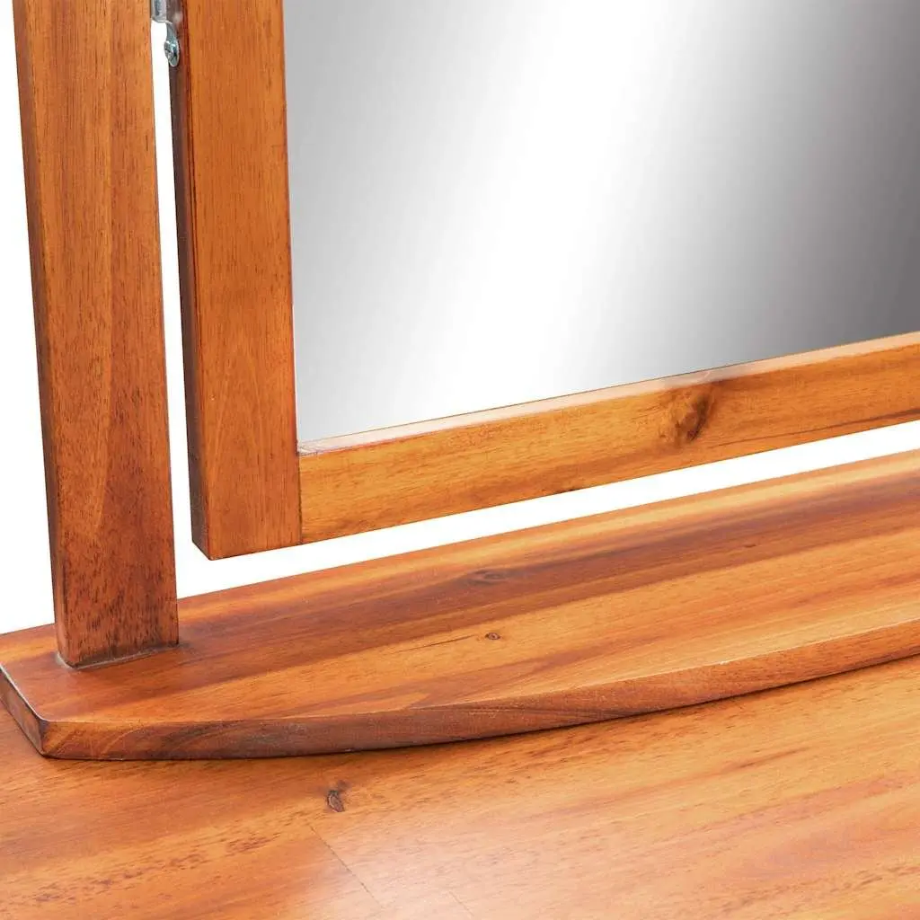 Acacia Wood Dressing Table with Mirror and Stool Set