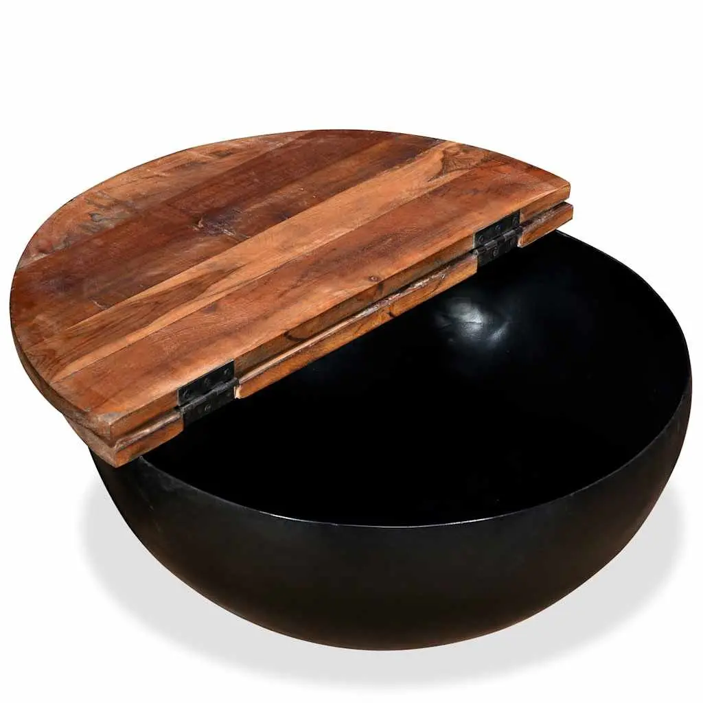Coffee Table Solid Reclaimed Wood Black Bowl Shape Industrial Design Storage