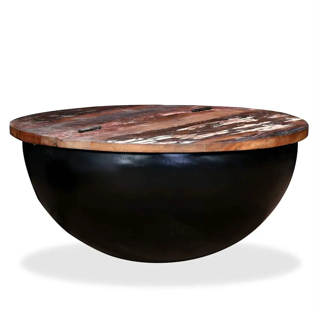 Coffee Table Solid Reclaimed Wood Black Bowl Shape Industrial Design Storage