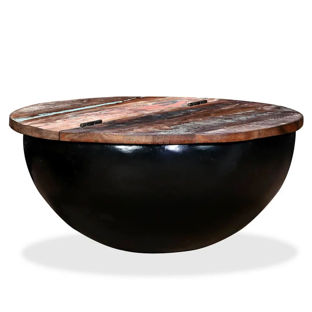 Coffee Table Solid Reclaimed Wood Black Bowl Shape Industrial Design Storage