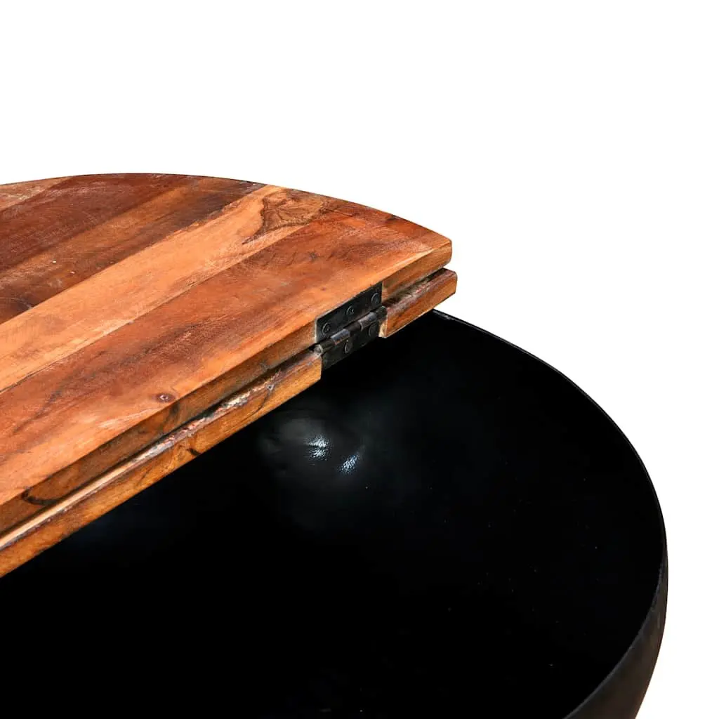 Coffee Table Solid Reclaimed Wood Black Bowl Shape Industrial Design Storage