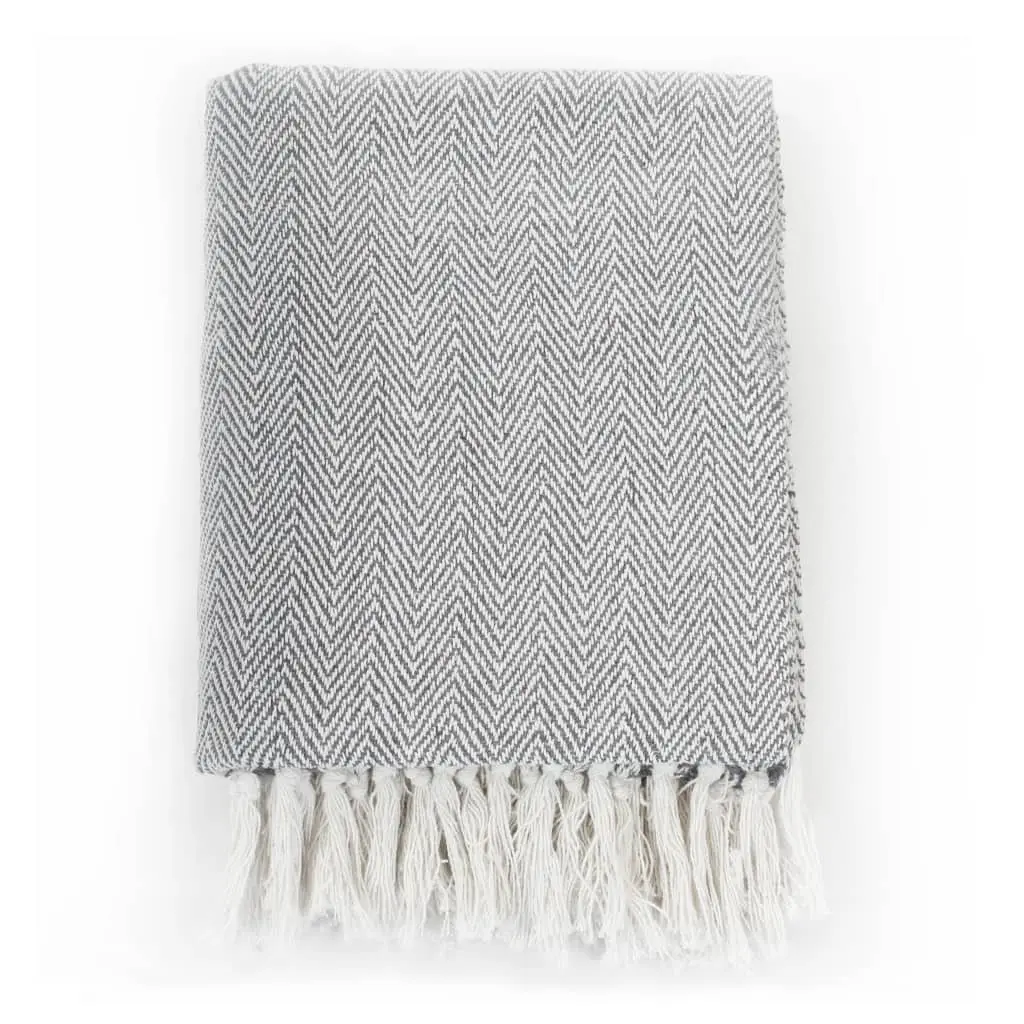 Cotton Throw Blanket Grey Herringbone 125x150 cm Machine Washable