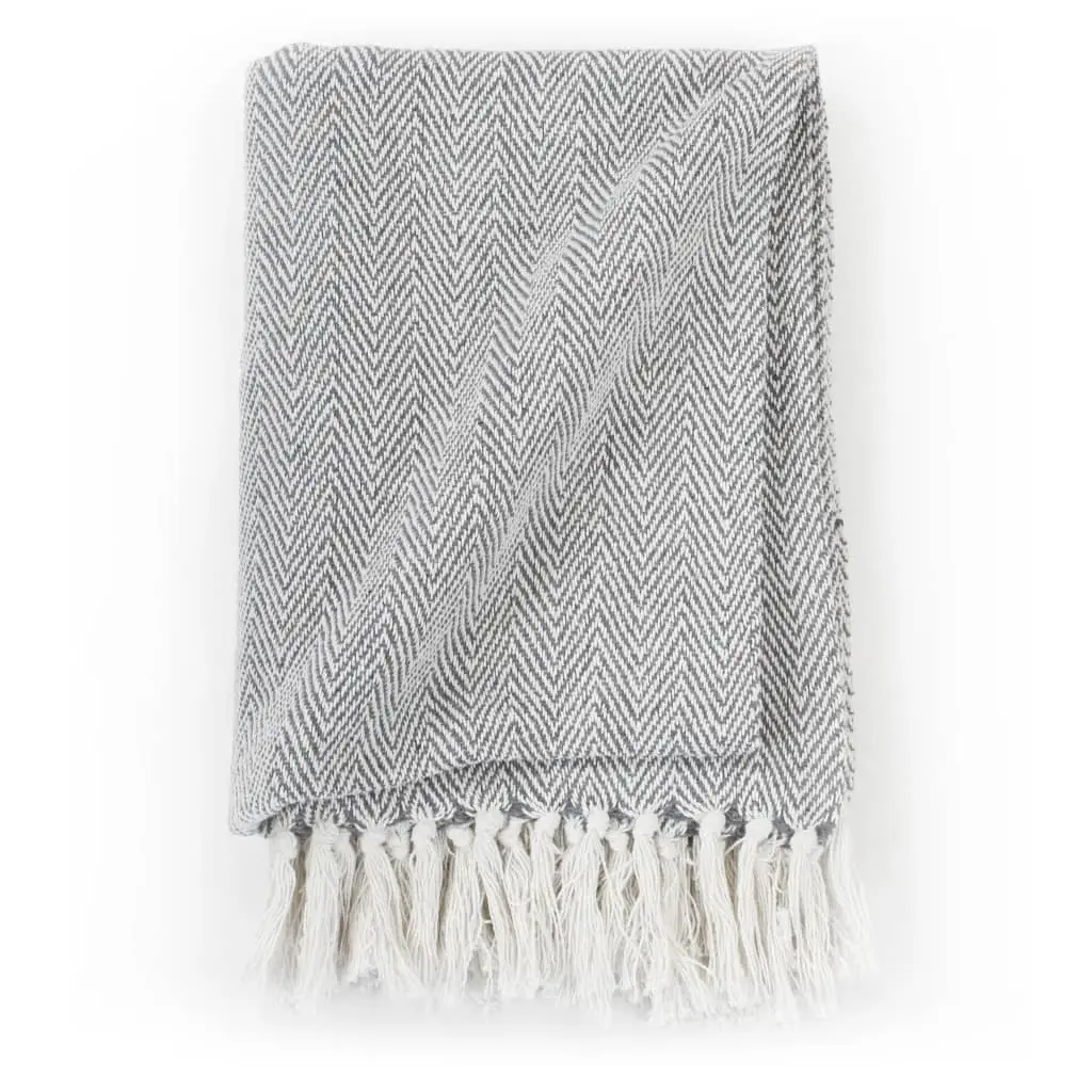 Cotton Throw Blanket Grey Herringbone 125x150 cm Machine Washable