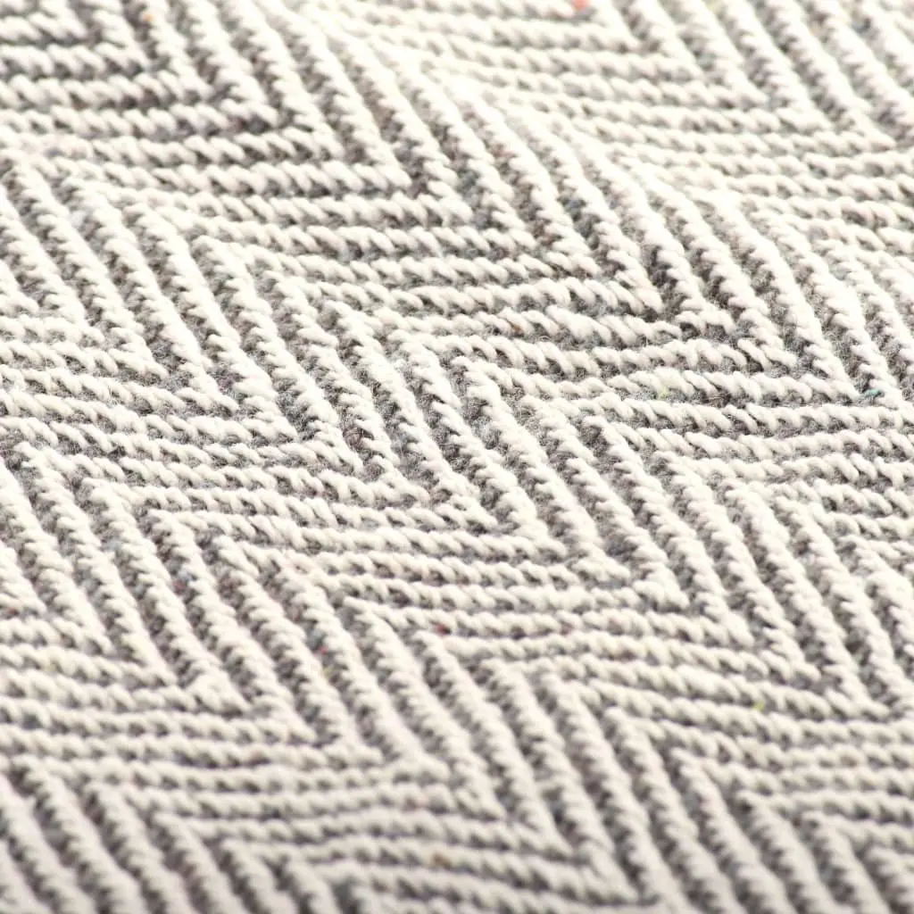 Cotton Throw Blanket Grey Herringbone 125x150 cm Machine Washable