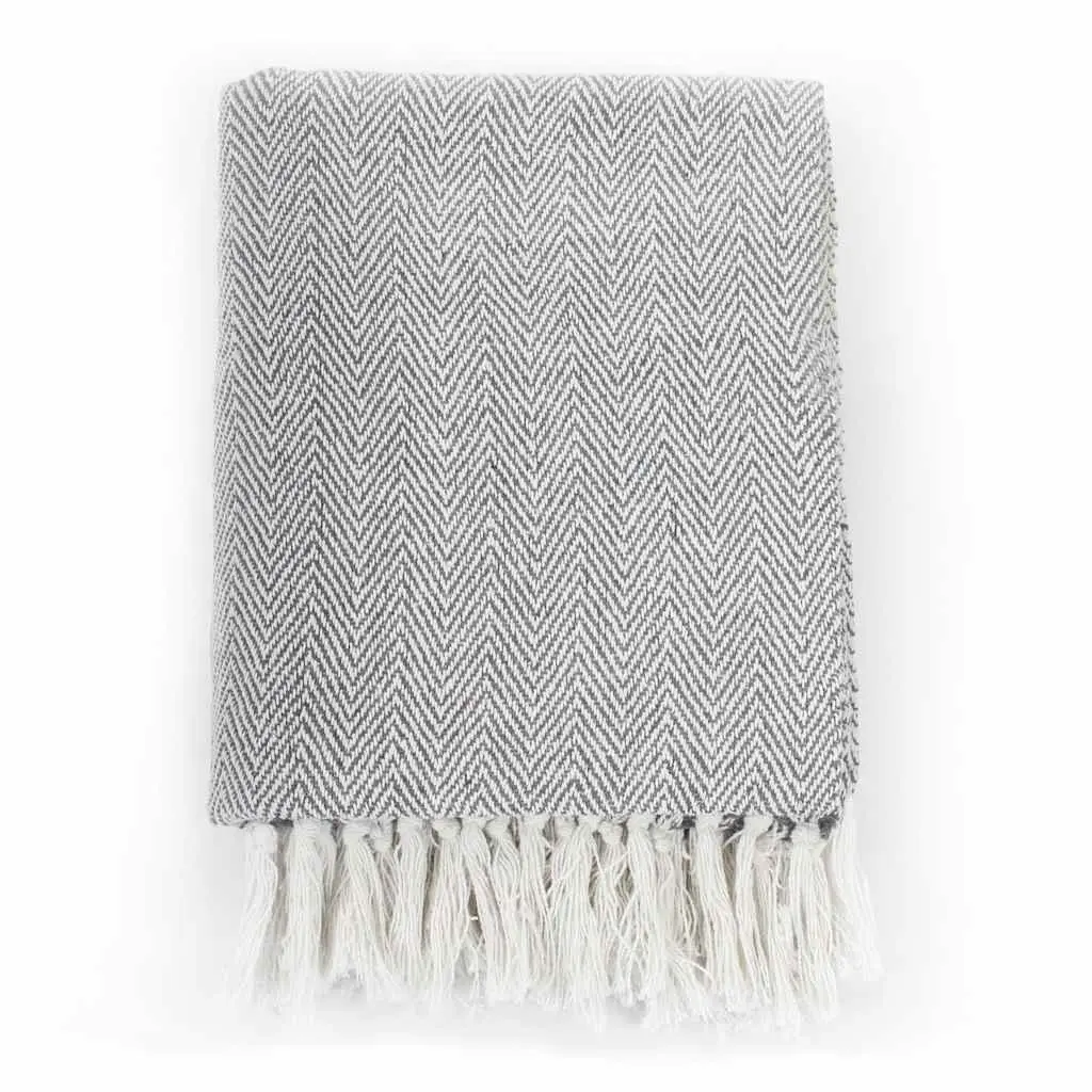 Cotton Throw Blanket Herringbone Grey 160x210 cm Soft for Sofa Bed Chair