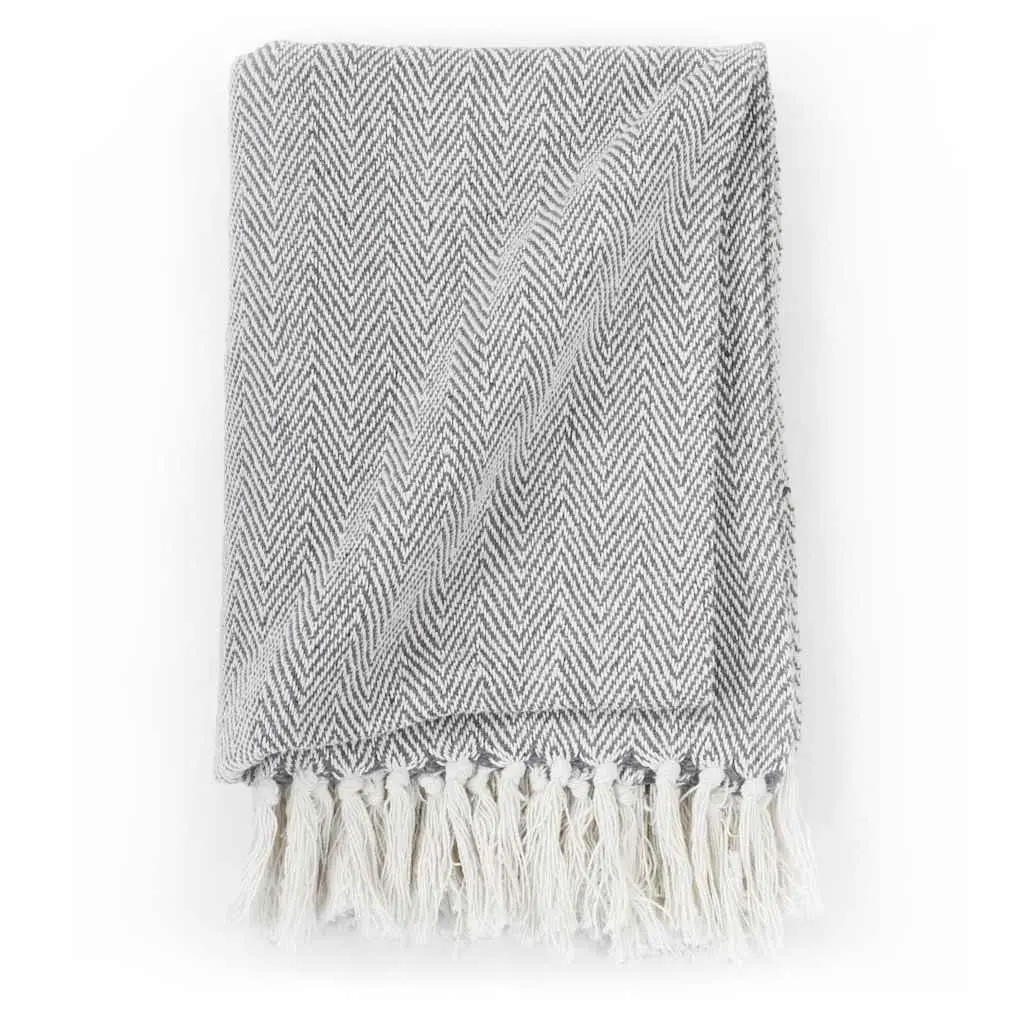 Cotton Throw Blanket Herringbone Grey 160x210 cm Soft for Sofa Bed Chair