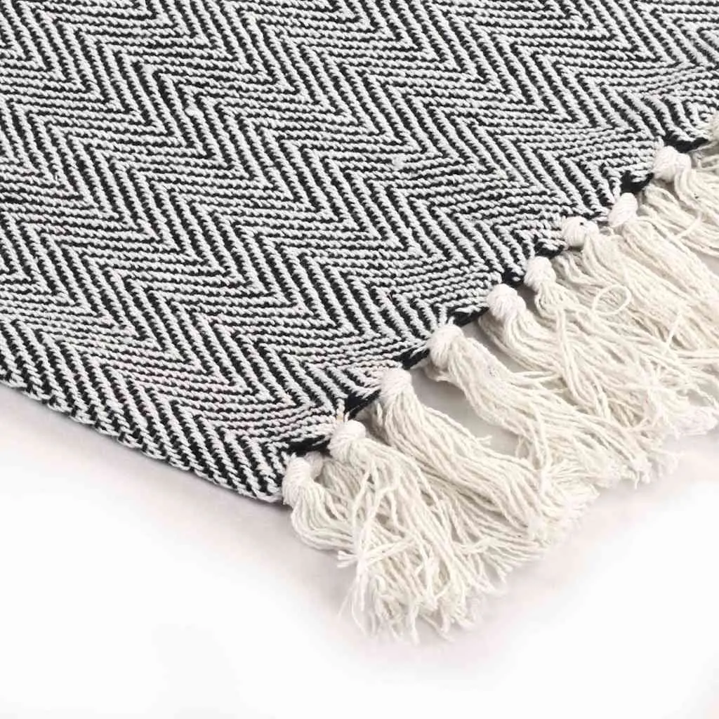 Cotton Throw Blanket 125x150cm Herringbone Plaid Navy Blue
