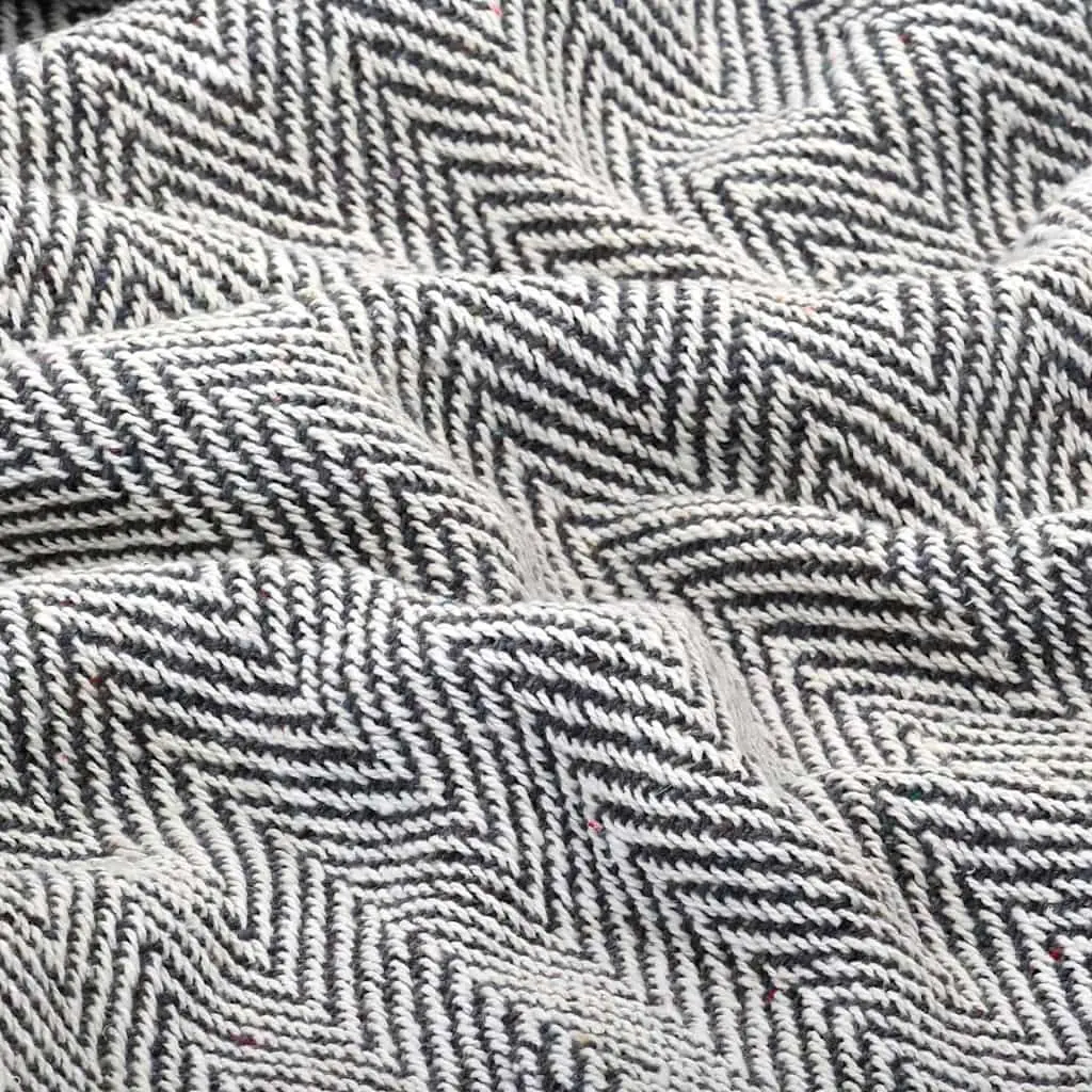 Cotton Throw Blanket 125x150cm Herringbone Plaid Navy Blue