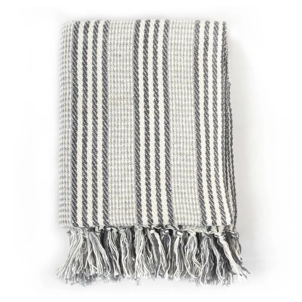 Cotton Throw Blanket for Sofa Bed Chair 160x210 cm Grey White Stripes