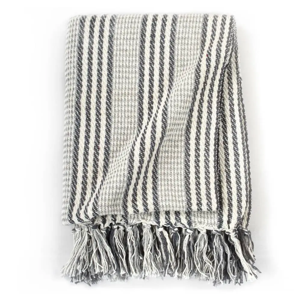 Cotton Throw Blanket for Sofa Bed Chair 160x210 cm Grey White Stripes