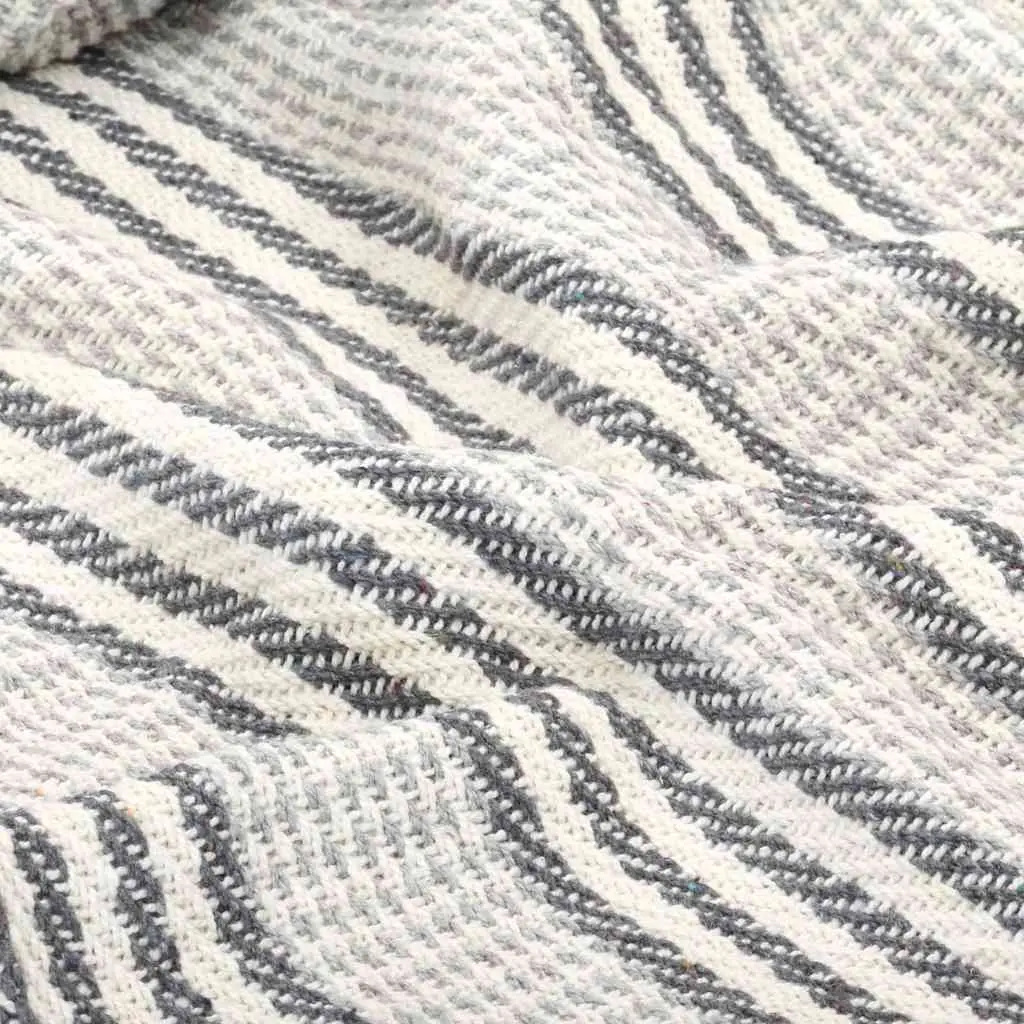 Cotton Throw Blanket 220x250 cm Grey White Striped Soft Plaid Tassel Sofa Bed