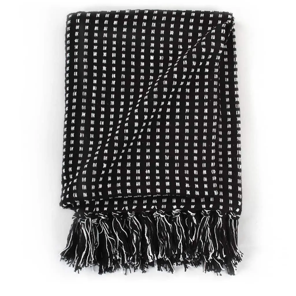 Cotton Throw Blanket Sofa Bed Chair 160x210 cm Black Plaid Soft Tassels
