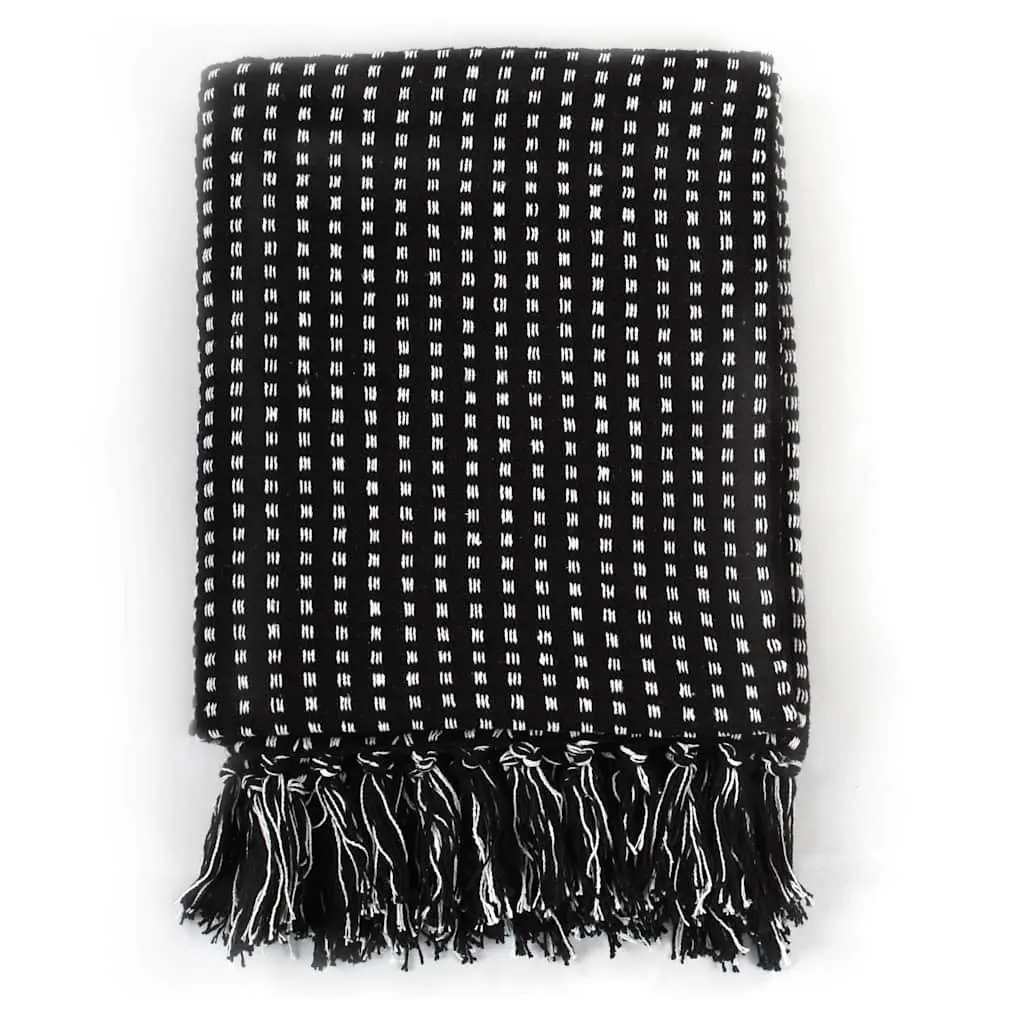 Cotton Throw Blanket Bedroom Sofa Chair 220x250 cm Black Plaid Tassels Soft