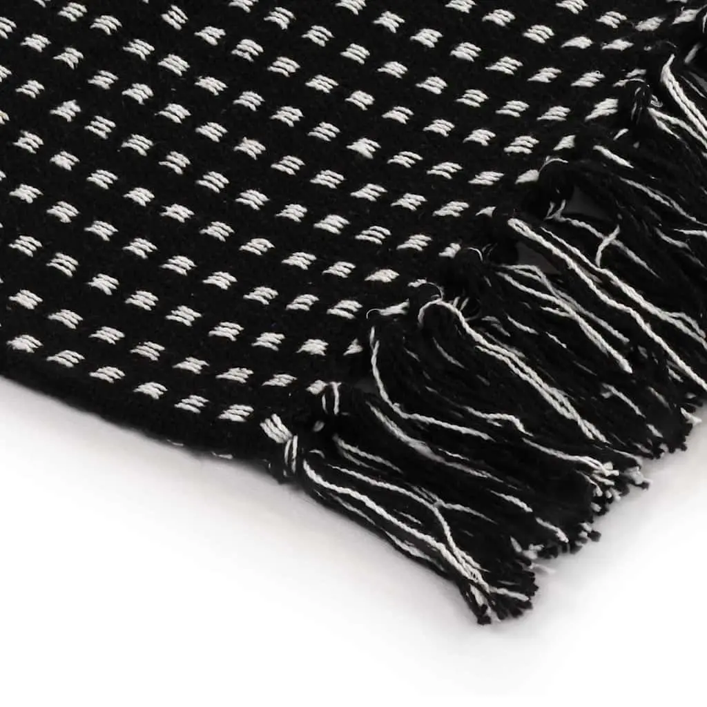 Cotton Throw Blanket Bedroom Sofa Chair 220x250 cm Black Plaid Tassels Soft
