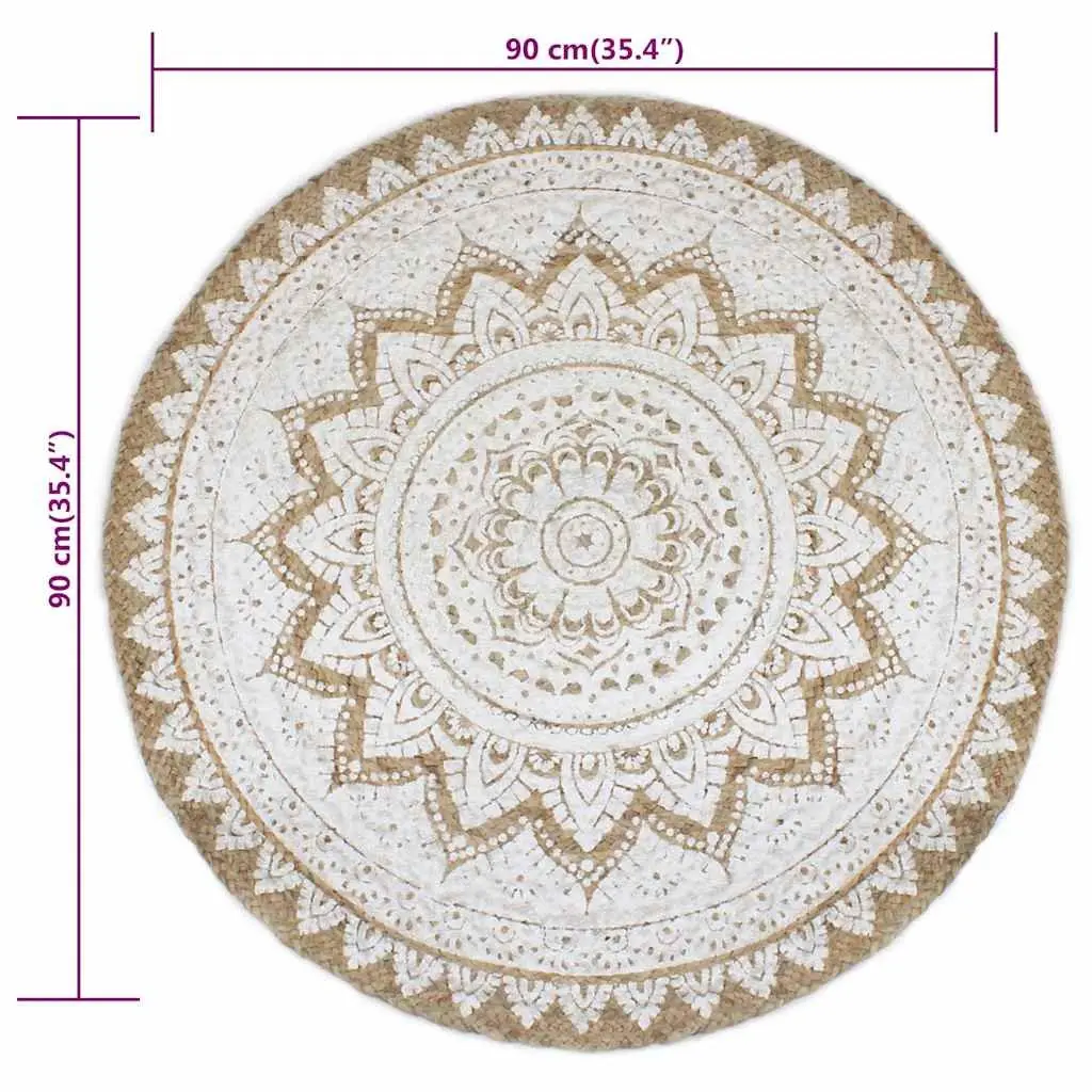 Beige Round Handwoven Jute Rug 90cm