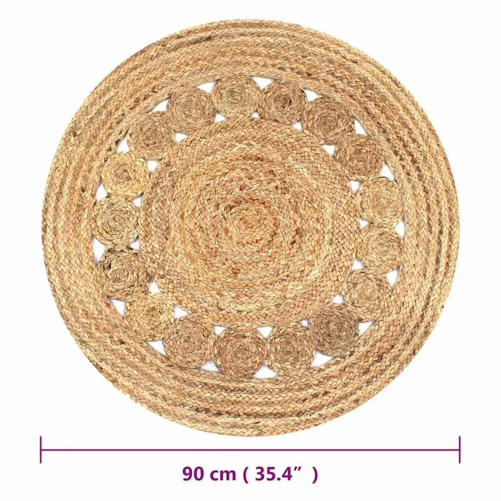 Round Area Rug for Home Decor 90cm Handwoven Braided Jute Natural Texture