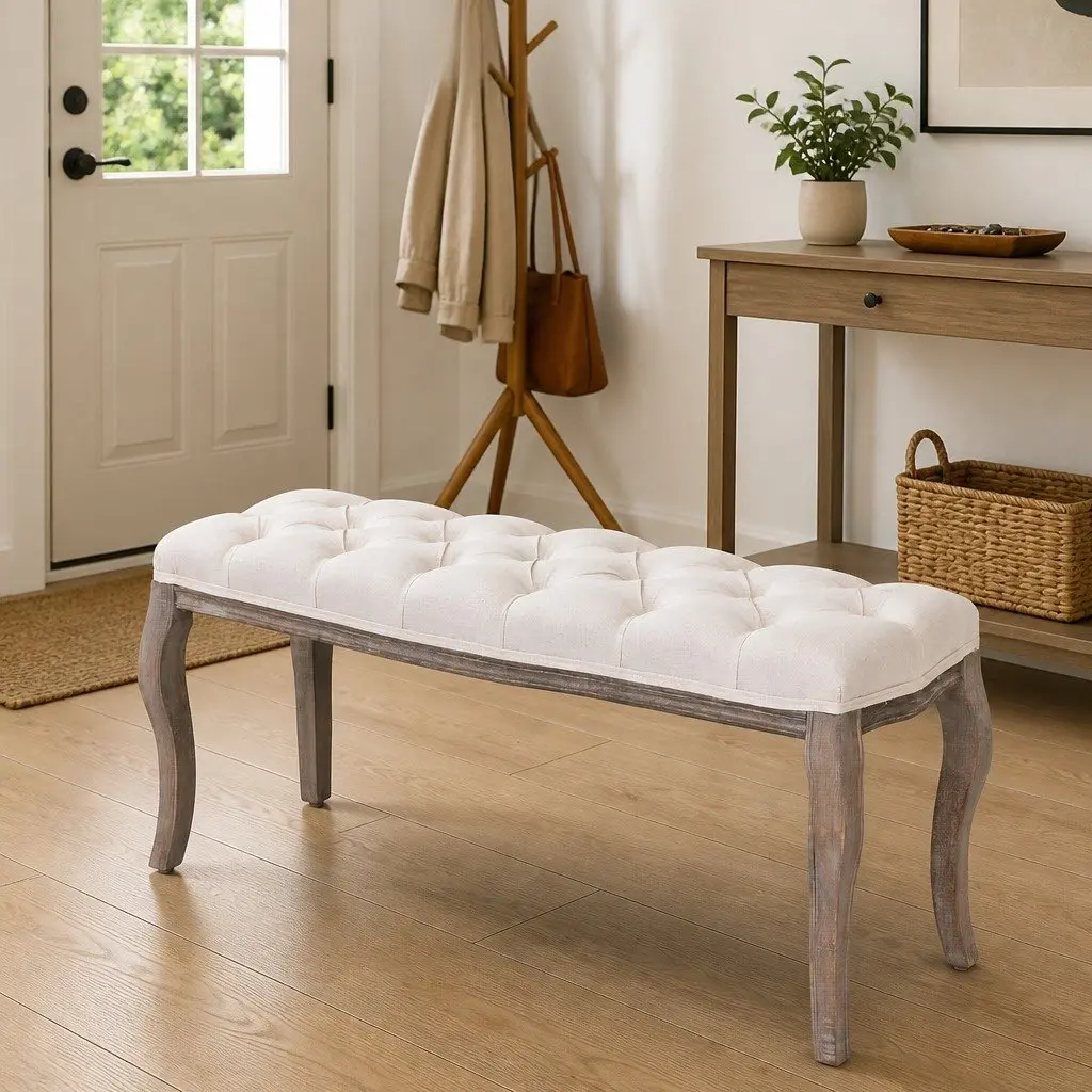 Cream White Padded Storage Bench