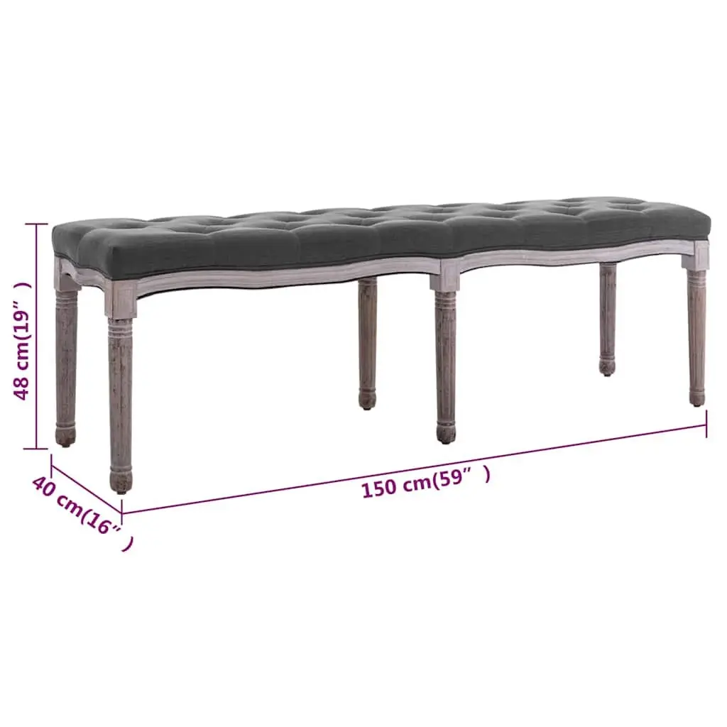 Padded Storage Bench Grey Linen Upholstered Entryway Seating Solid Wood Frame