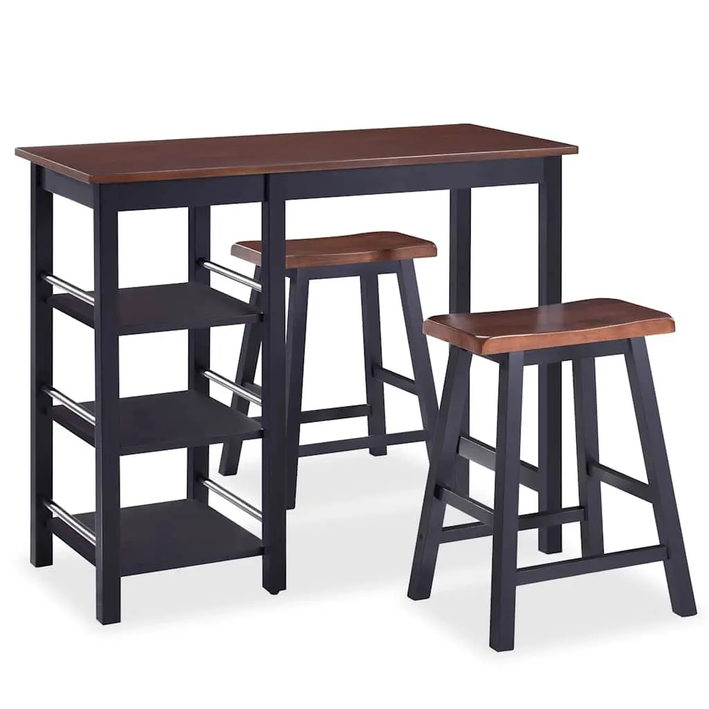 Bar Set 3 Pieces Table and Stools Kitchen Dining Furniture Black