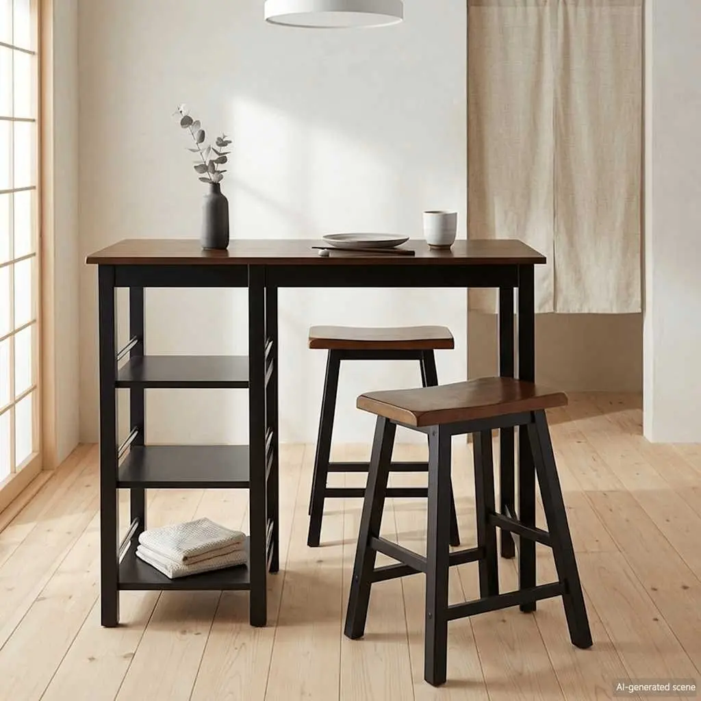 Bar Set 3 Pieces Table and Stools Kitchen Dining Furniture Black