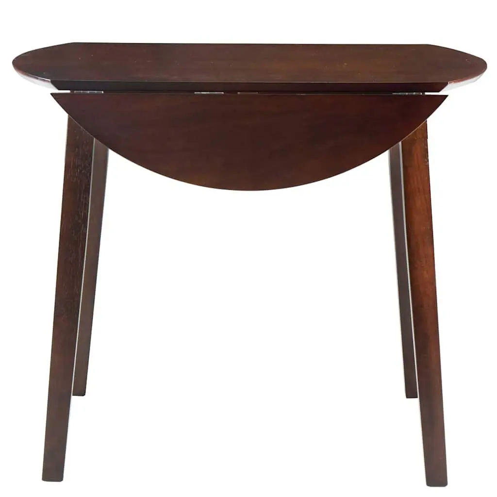 Round Drop-Leaf Dining Table Kitchen Compact Space-Saving Brown Folding Design