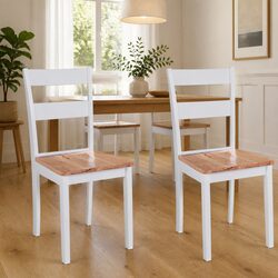 Dining Chair Set of 2: White Rubberwood, Classic Design