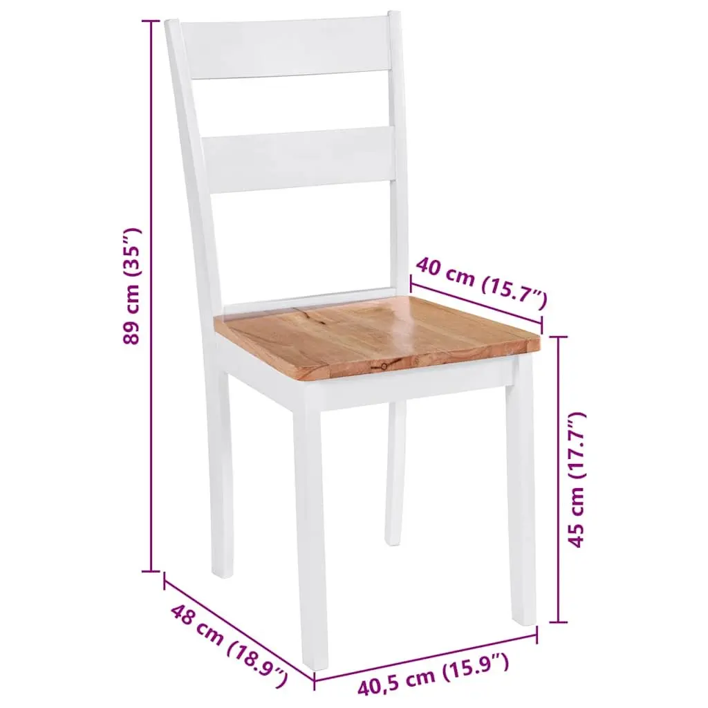 Dining Chairs 2 pcs White Rubberwood Kitchen Room Furniture Seat Set Classic