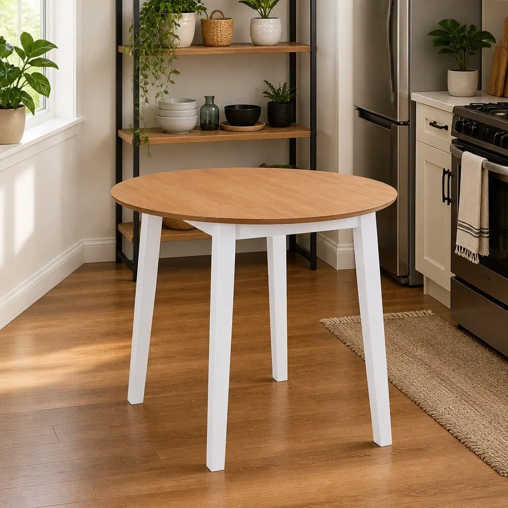 White Round Drop-Leaf Dining Table