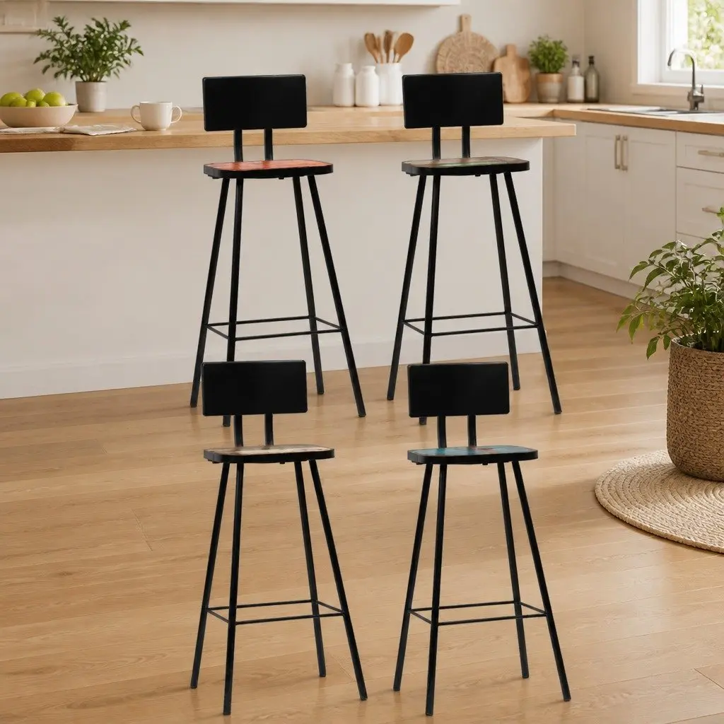 Bar Stools Kitchen Counter 4 Piece Reclaimed Wood Pub Seating