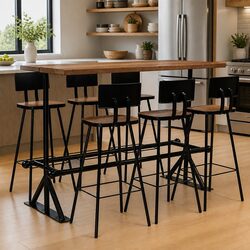 Bar Set 7 Piece Solid Reclaimed Wood Industrial Retro Style Table Chairs Brown