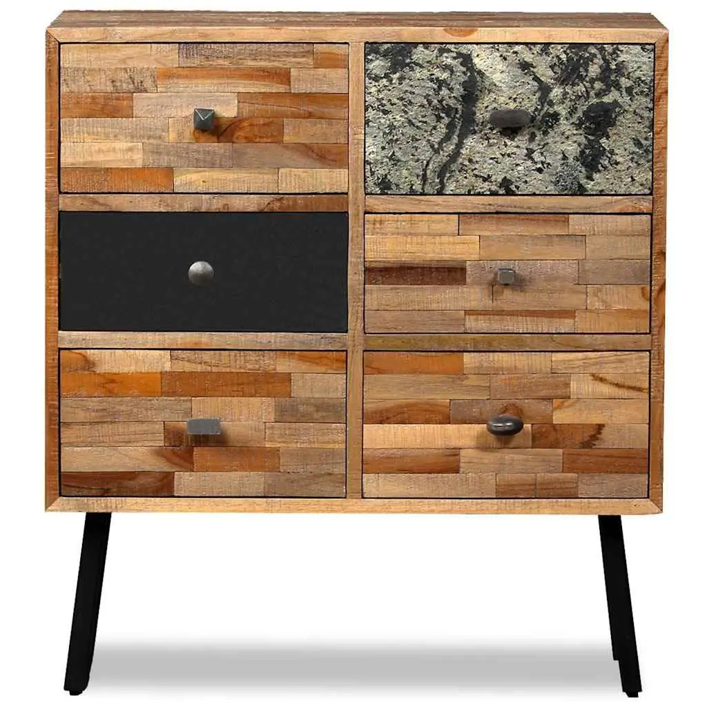 Side Cabinet Bedroom Living Room 6 Drawers Solid Reclaimed Teak Brown