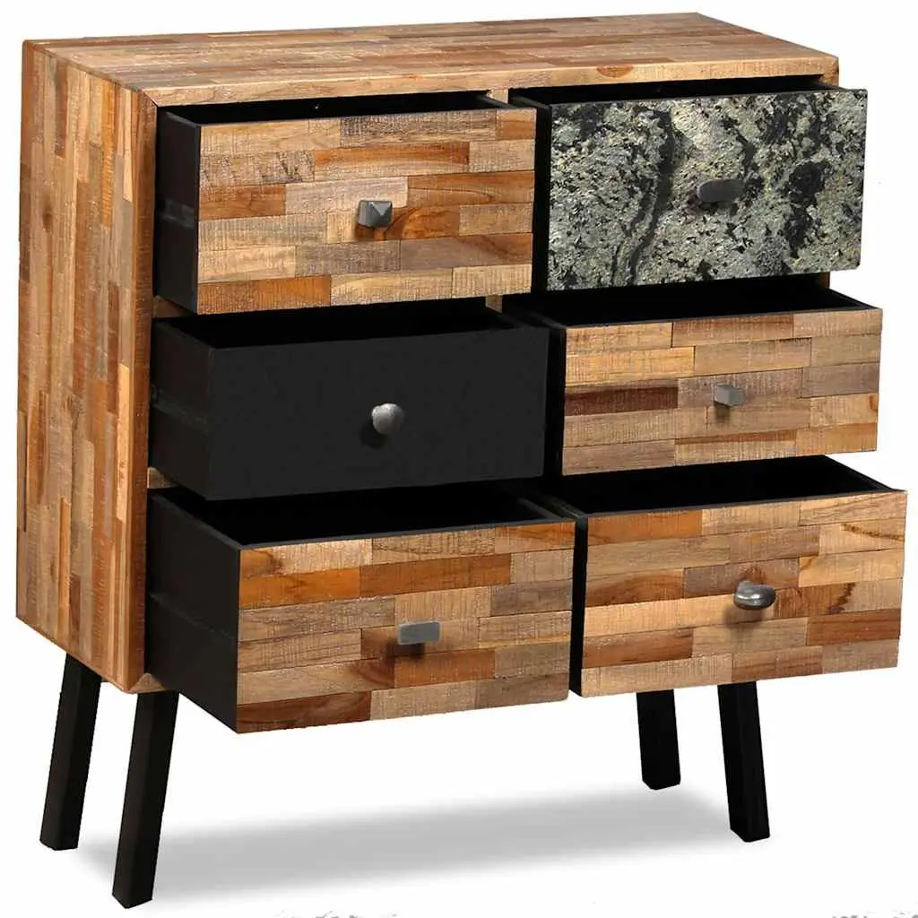 Side Cabinet Bedroom Living Room 6 Drawers Solid Reclaimed Teak Brown