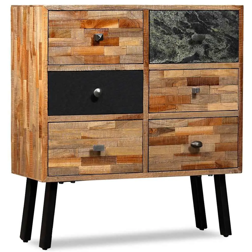 Side Cabinet Bedroom Living Room 6 Drawers Solid Reclaimed Teak Brown