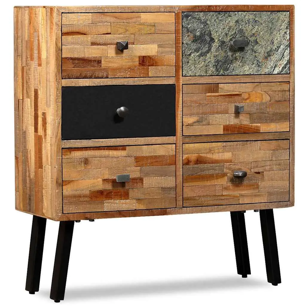 Side Cabinet Bedroom Living Room 6 Drawers Solid Reclaimed Teak Brown