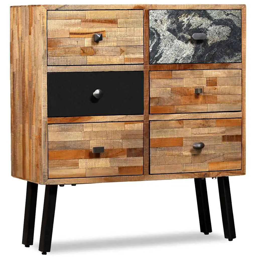 Side Cabinet Bedroom Living Room 6 Drawers Solid Reclaimed Teak Brown