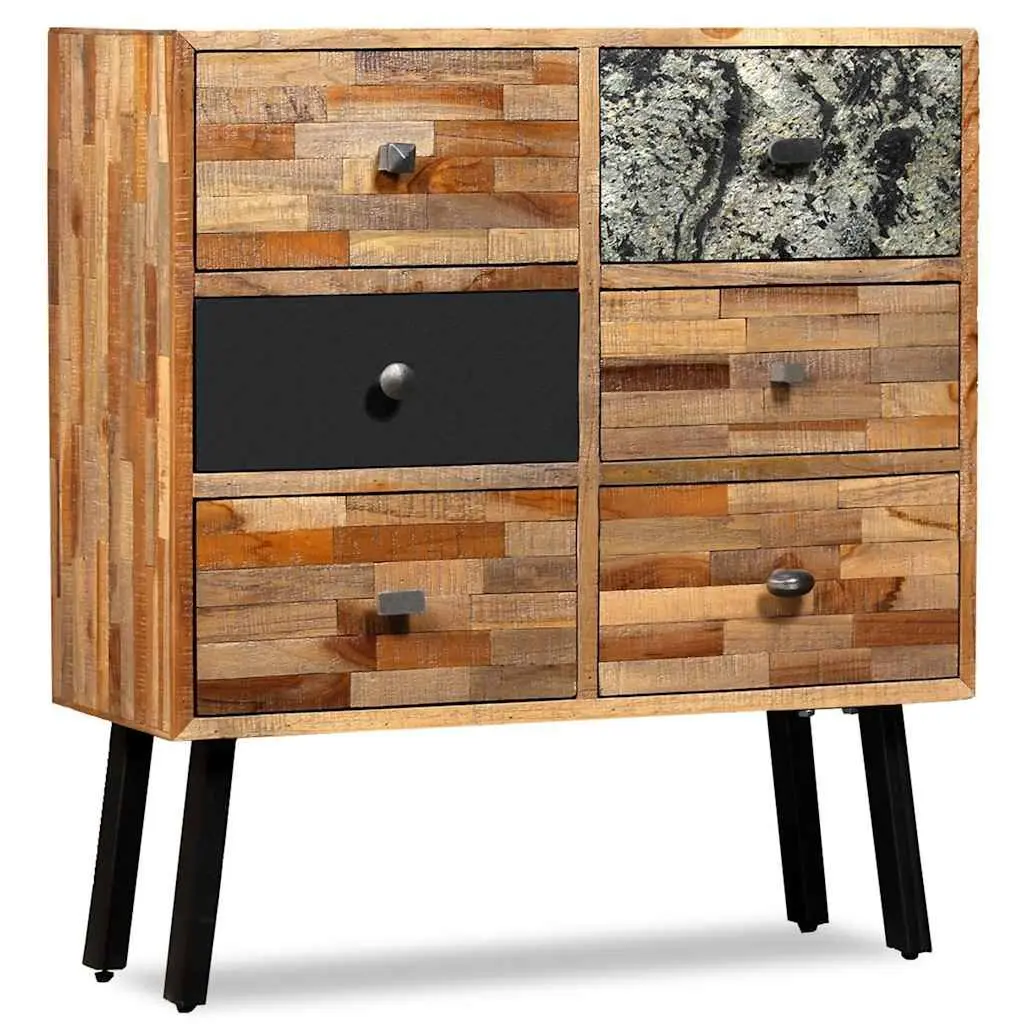 Side Cabinet Bedroom Living Room 6 Drawers Solid Reclaimed Teak Brown