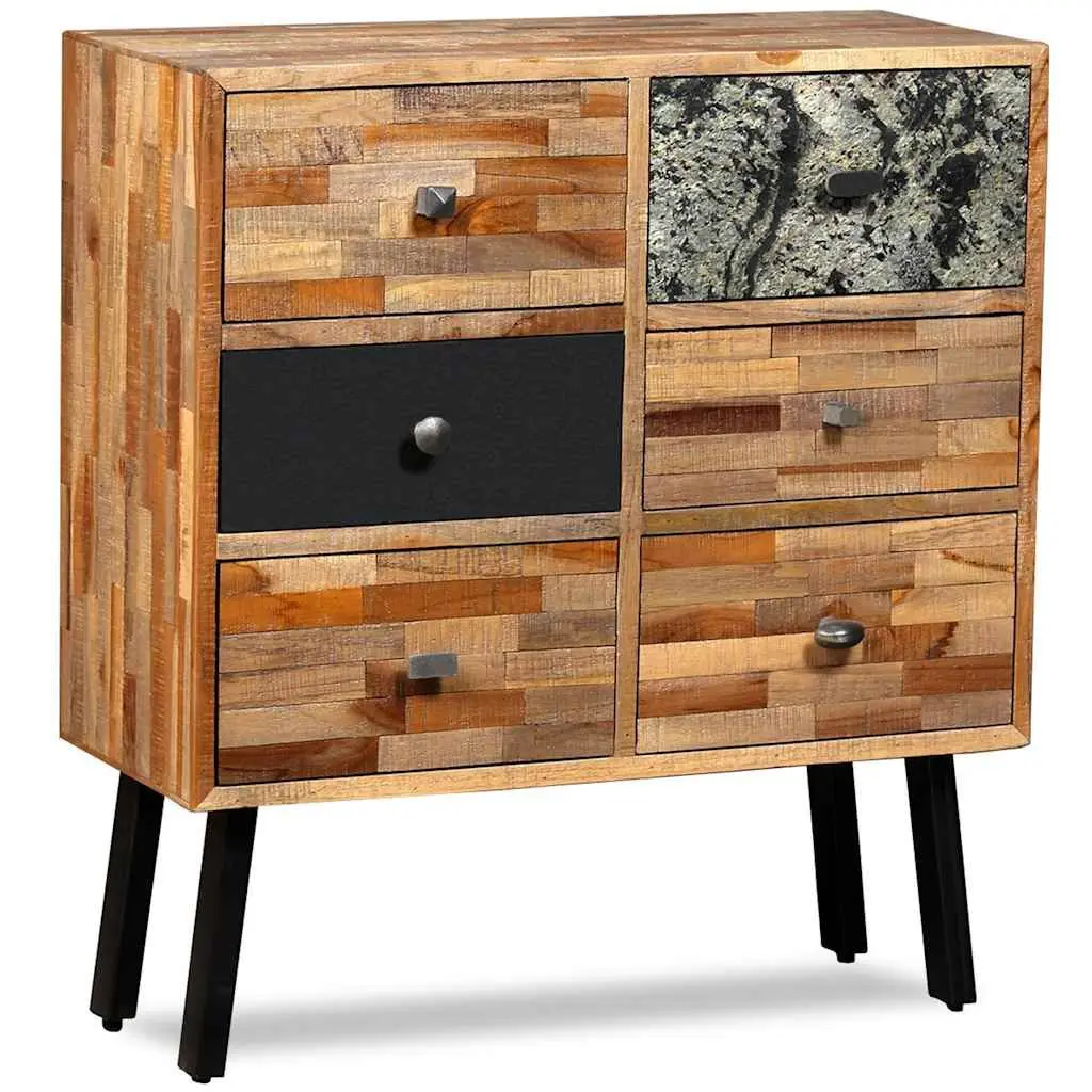 Side Cabinet Bedroom Living Room 6 Drawers Solid Reclaimed Teak Brown