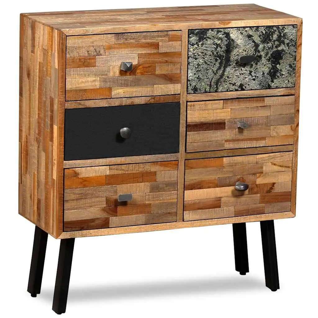 Side Cabinet Bedroom Living Room 6 Drawers Solid Reclaimed Teak Brown