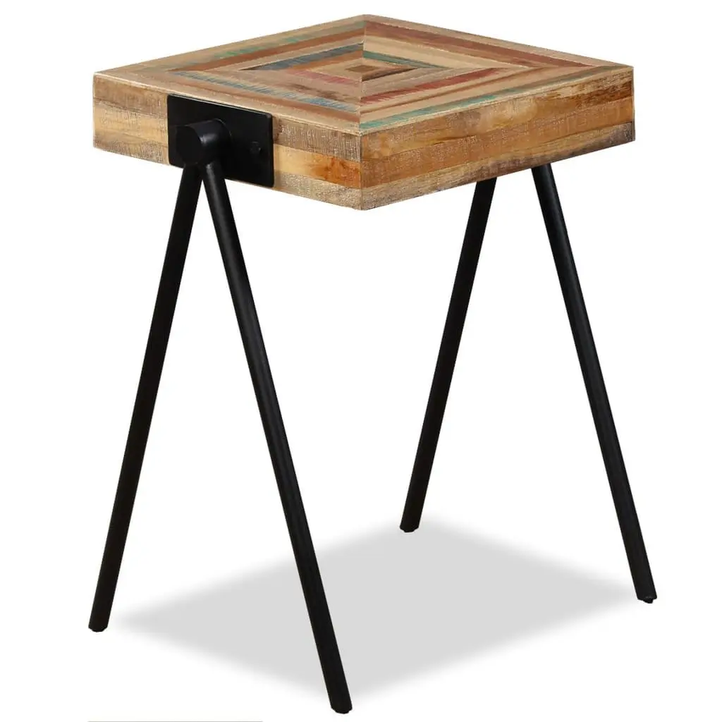 End Table with Reclaimed Wood and Steel Legs
