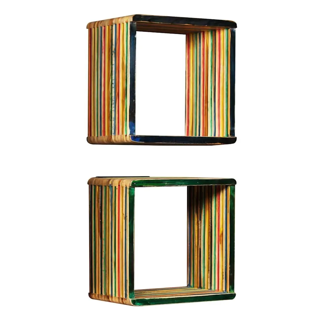 Wall Shelf Set for Storage and Display 3 Piece Multicolour Reclaimed Teak
