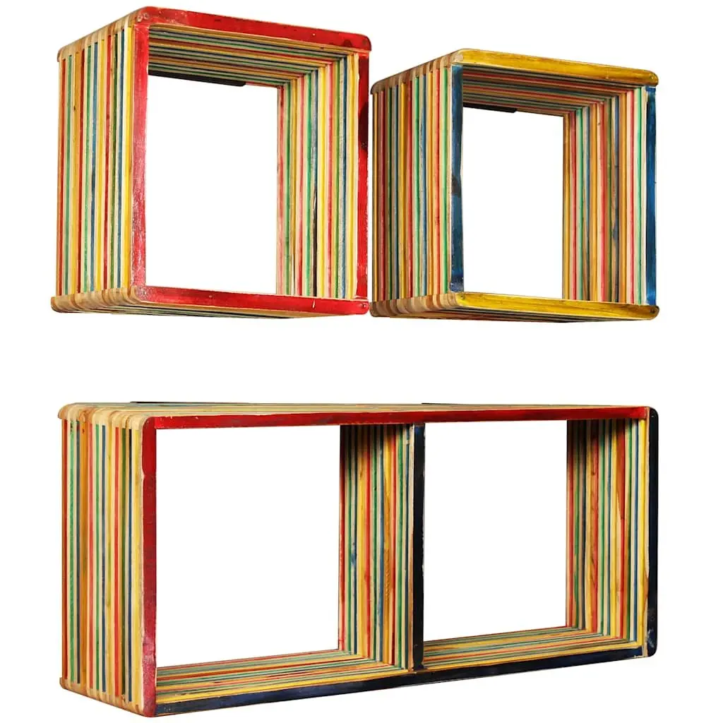 Wall Shelf Set for Storage and Display 3 Piece Multicolour Reclaimed Teak