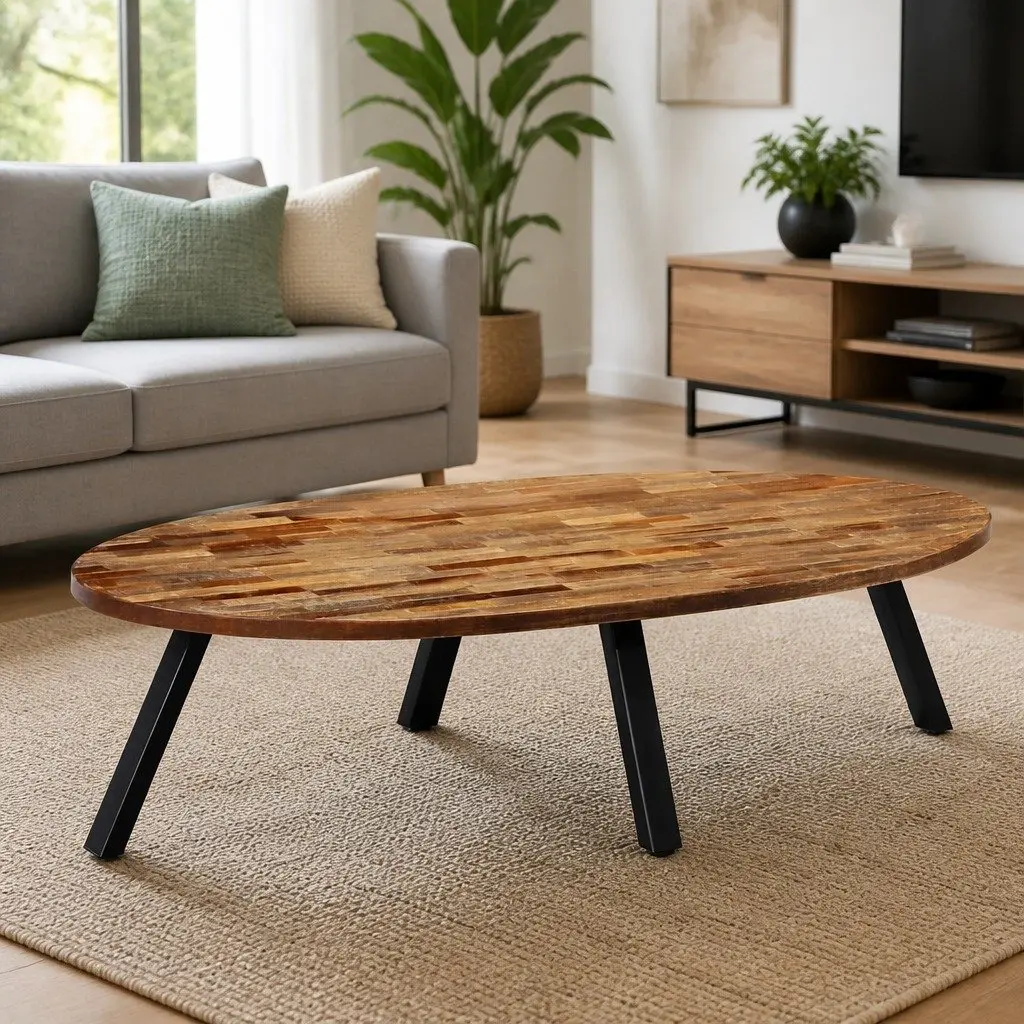 Oval Coffee Table Living Room 120 x 60 x 30 cm Reclaimed Teak Solid Wooden Accent Furniture