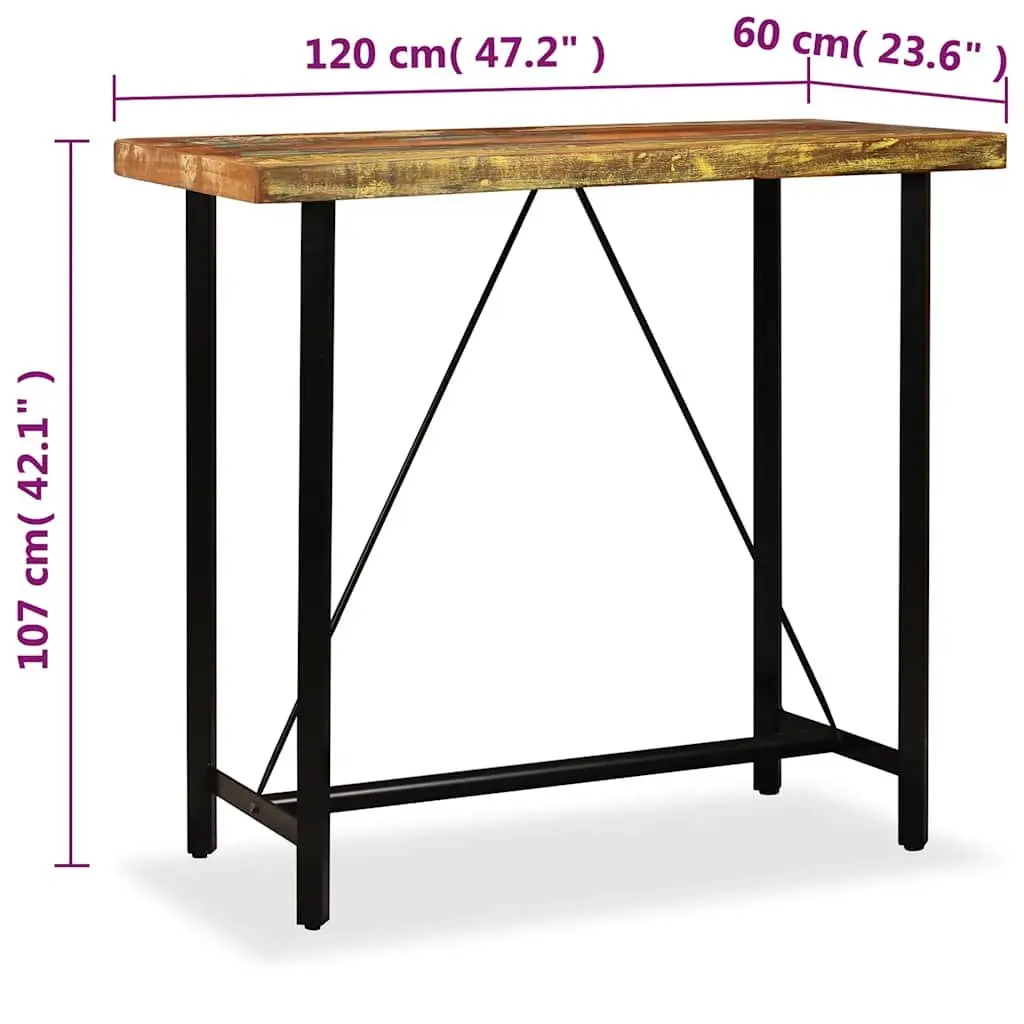 Bar Table 120x60x107 cm Solid Reclaimed Wood Industrial Dining Kitchen Furniture